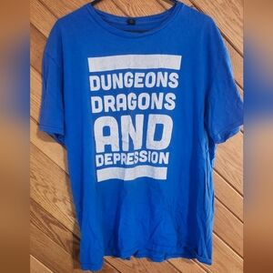 Anvil Lightweight XL Blue And White Dungeons And Dragons And Depression Tshirt